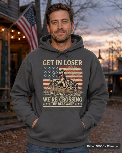Get In Loser Crossing Delaware Shirt, Funny Patriotic History T-Shirt, Vintage American Revolution Tee, 4th of July USA Gift Shirt