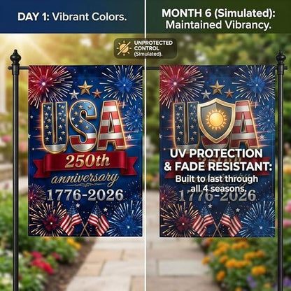 250 Anniversary USA Flag Made In USA, Patriotic House Flags 12x18 Double Sided, 250th Anniversary USA Gifts, 250 Anniversary Usa Yard Flag