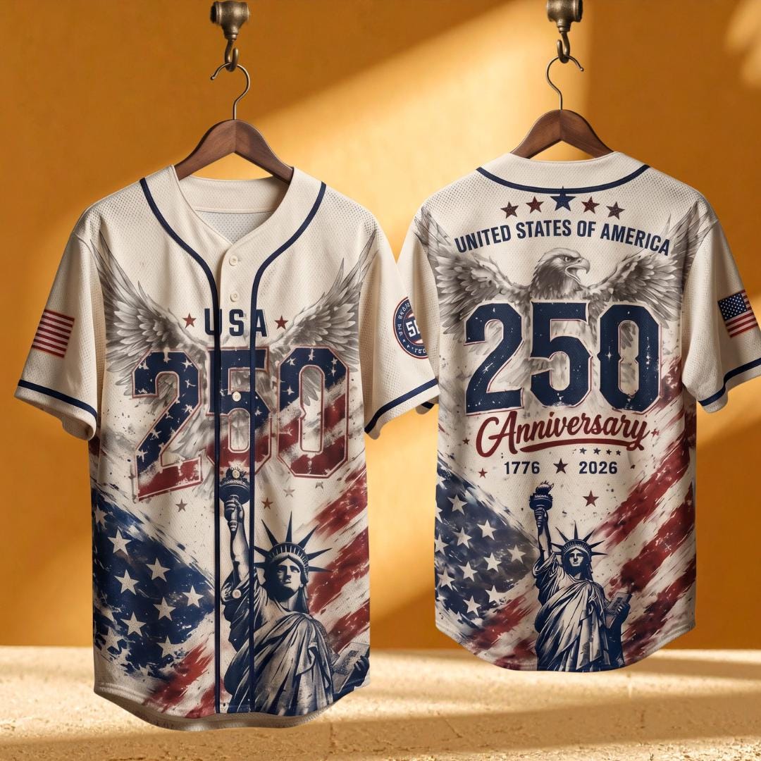 USA 250 Years Anniversary Baseball Jersey, Patriotic Liberty 1776-2026, Vintage American History Gift, 4th of July Gift