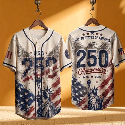 USA 250 Years Anniversary Baseball Jersey, Patriotic Liberty 1776-2026, Vintage American History Gift, 4th of July Gift