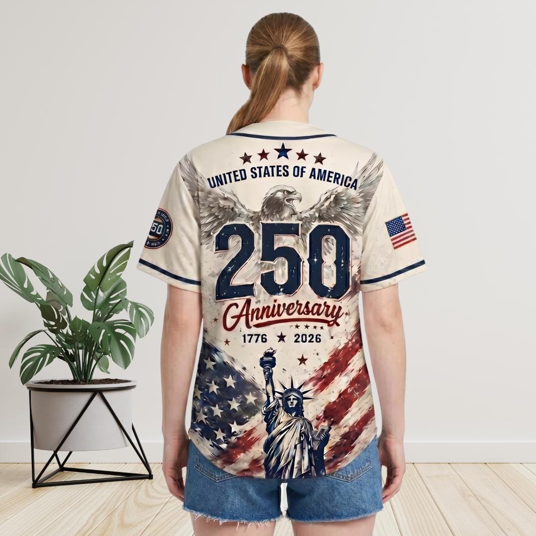 USA 250 Years Anniversary Baseball Jersey, Patriotic Liberty 1776-2026, Vintage American History Gift, 4th of July Gift
