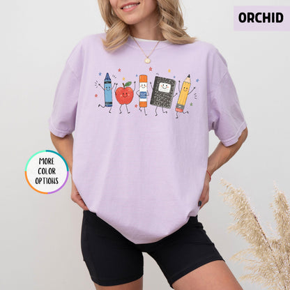 Comfort Colors® Funny Teacher Life Shirt, Back To School Gift, Preschool Teacher School Supplies T-shirt, Crayon Apple Pencil Notebook Shirt