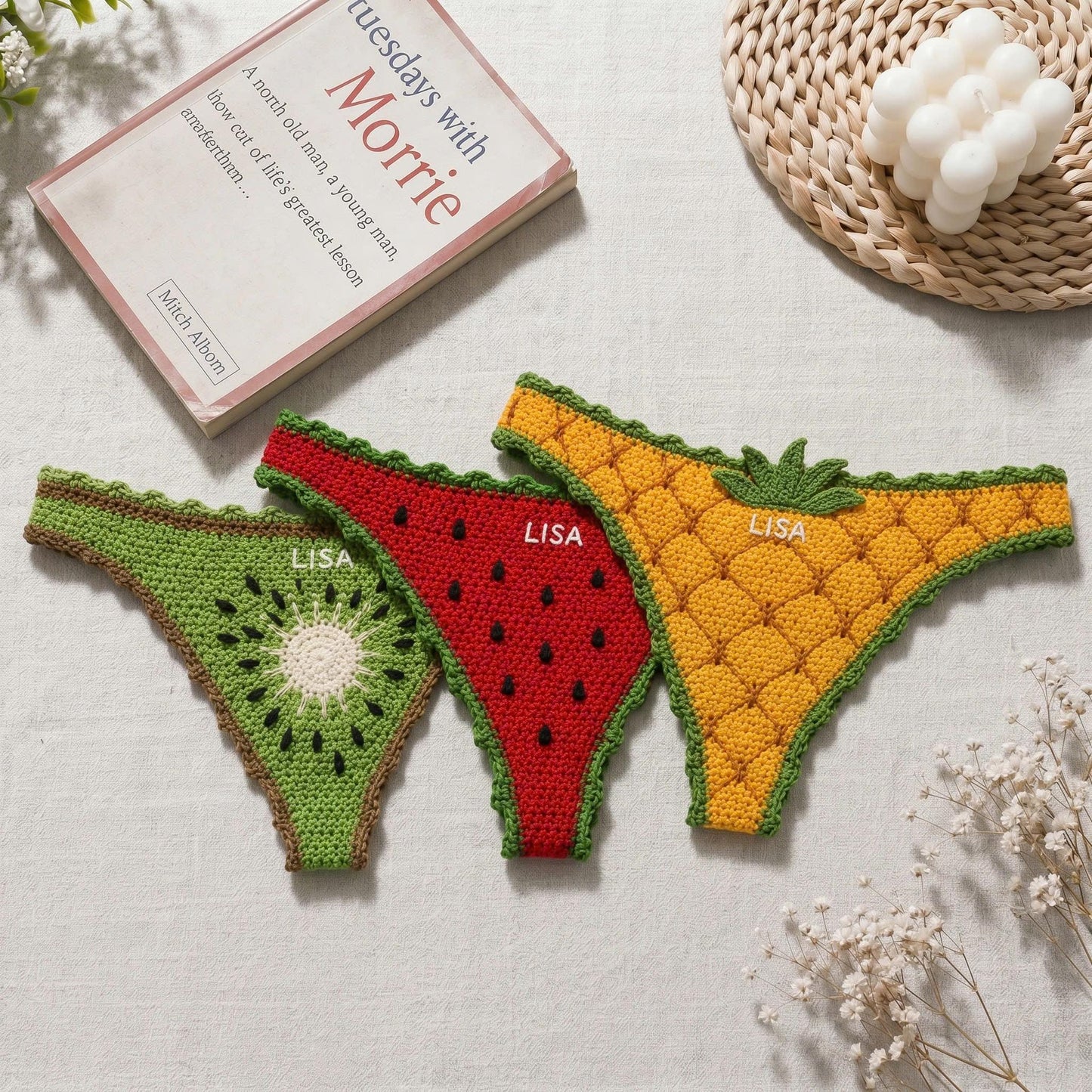 Personalized Crochet Bikini Bookmark, Handmade Book Thong, Fruit Bookini Gift for Readers