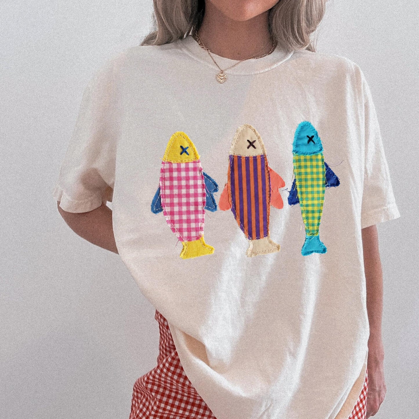 Comfort Colors® Summer Fish shirt, Patchwork Quilted fis tee, Sardine Beach shirt, Vintage Aesthetic Tee. Cool Womens shirt. Summer Shirt.