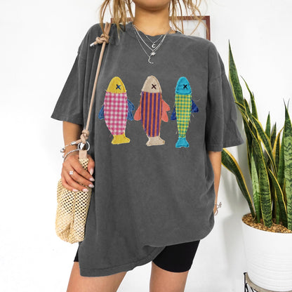 Comfort Colors® Summer Fish shirt, Patchwork Quilted fis tee, Sardine Beach shirt, Vintage Aesthetic Tee. Cool Womens shirt. Summer Shirt.