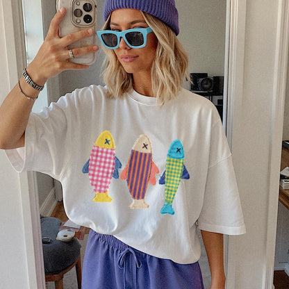Comfort Colors® Summer Fish shirt, Patchwork Quilted fis tee, Sardine Beach shirt, Vintage Aesthetic Tee. Cool Womens shirt. Summer Shirt.