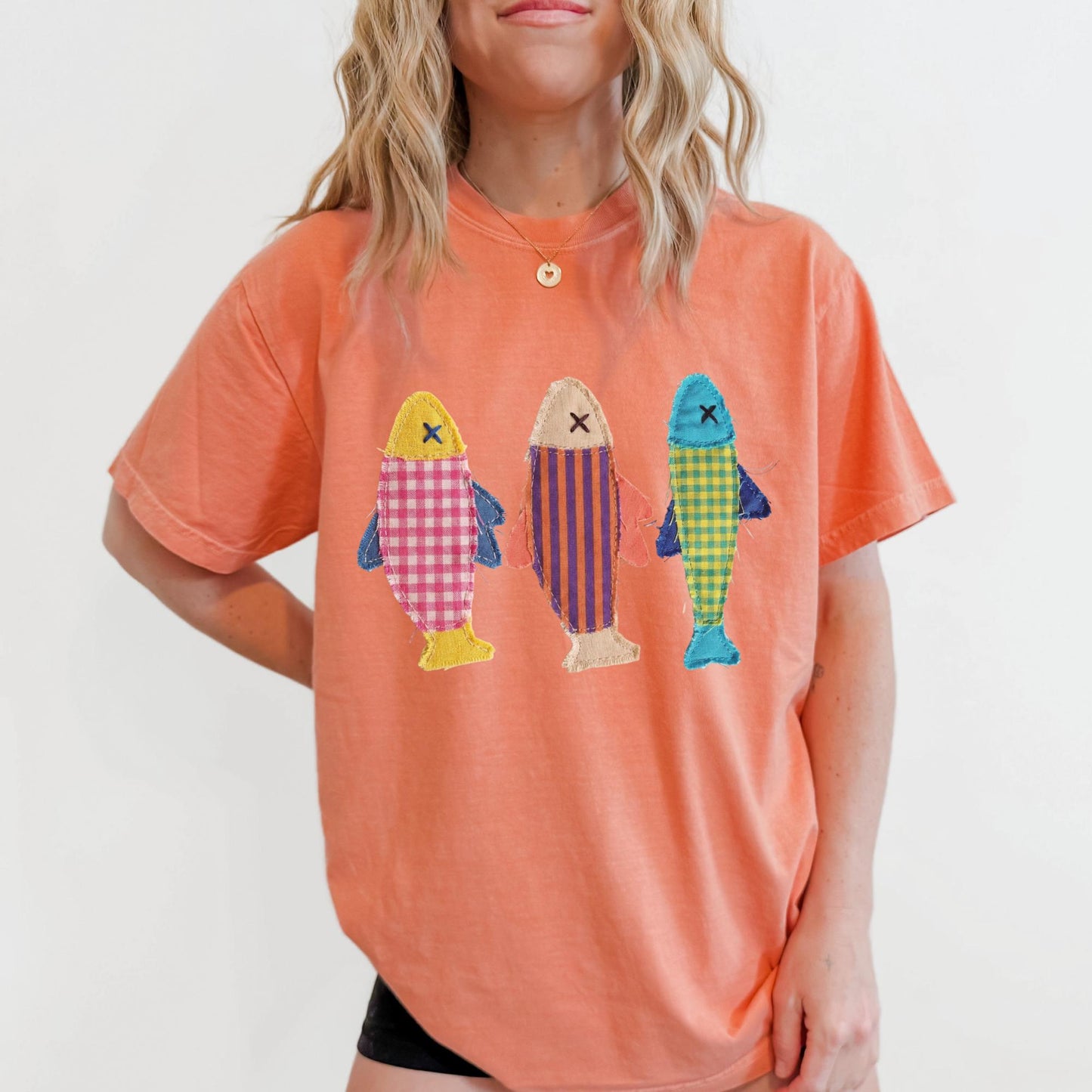 Comfort Colors® Summer Fish shirt, Patchwork Quilted fis tee, Sardine Beach shirt, Vintage Aesthetic Tee. Cool Womens shirt. Summer Shirt.