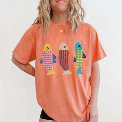 Comfort Colors® Summer Fish shirt, Patchwork Quilted fis tee, Sardine Beach shirt, Vintage Aesthetic Tee. Cool Womens shirt. Summer Shirt.
