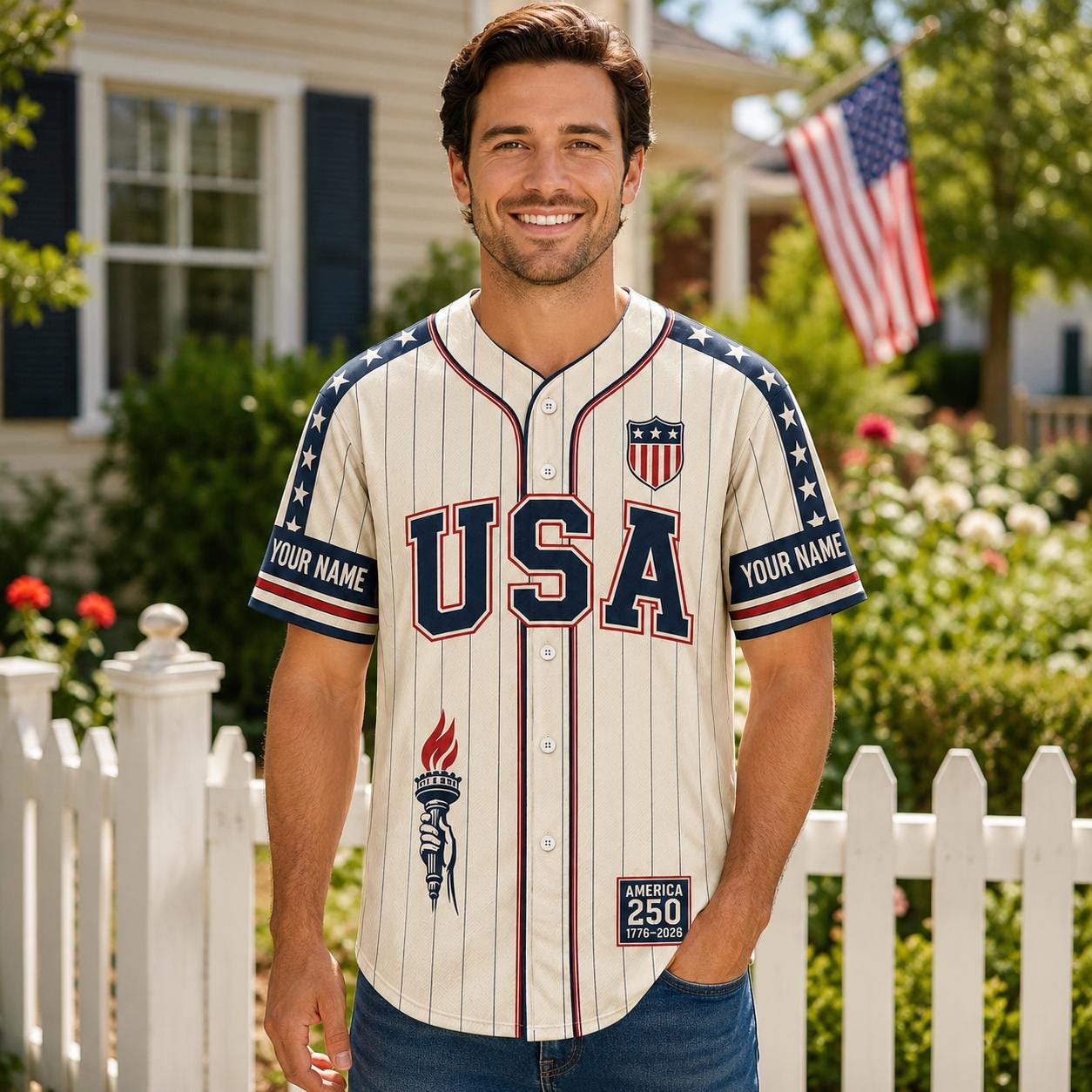 Personalized USA 250 Baseball Jersey, Custom Name Number America Jersey, 1776 2026 Patriotic Shirt, 250 Years of Freedom Gift
