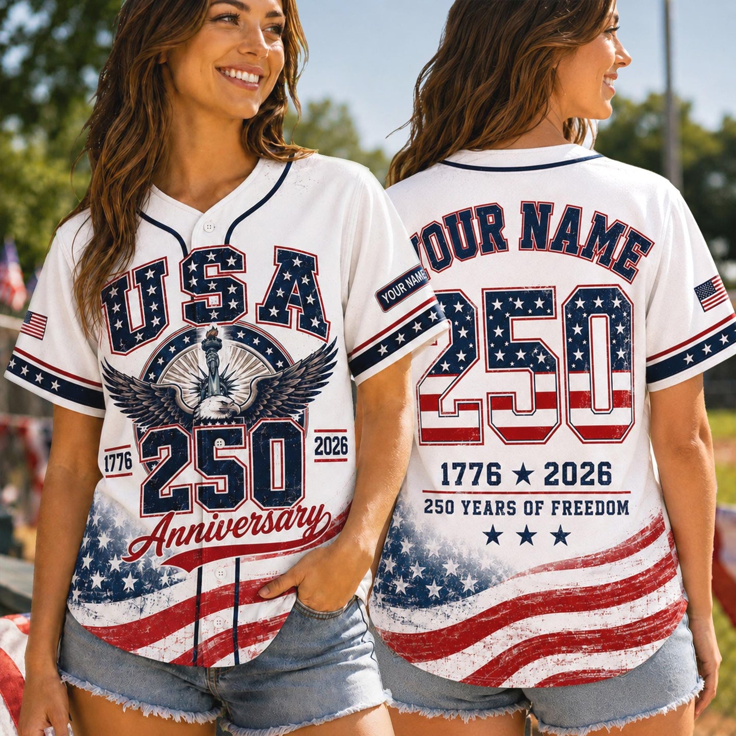 Personalized USA 250 Anniversary Baseball Jersey, Custom Patriotic Shirt, 4th of July Gift 1776