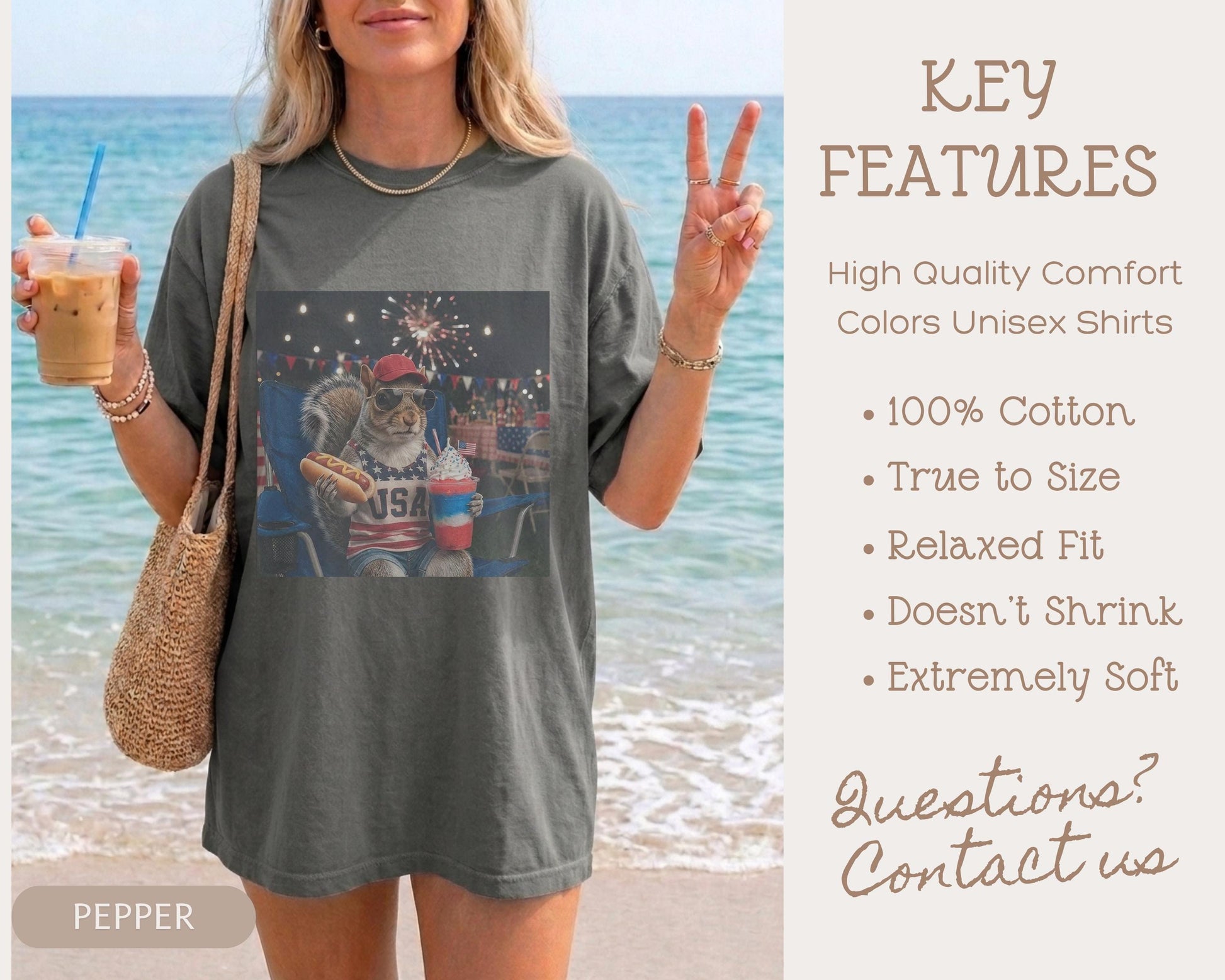 Comfort Colors® Funny Patriotic Hotdog Slushie Squirrel Shirt 4th of July America Shirt Design Funny USA Animal Graphic Top Independence Day