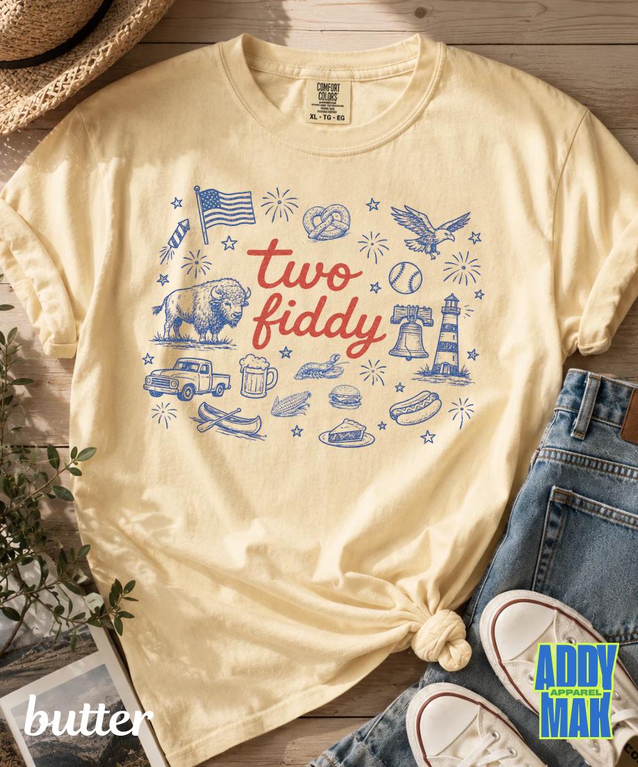 Two Fiddy Shirt, America 250 Shirt, Patriotic Doodle Tee, USA 1776 2026 Shirt, Comfort Colors Graphic Tee, Americana Summer Shirt