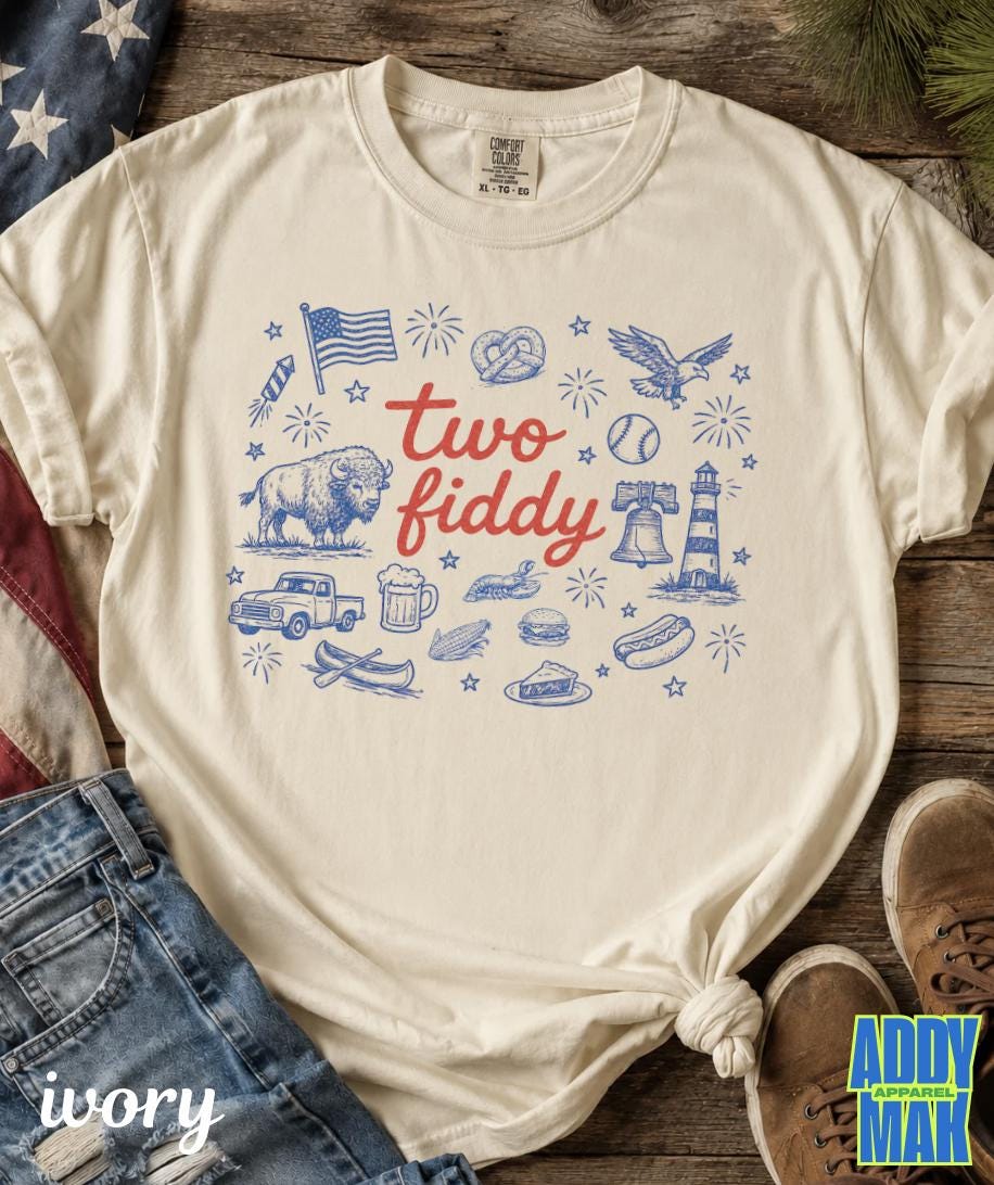 Two Fiddy Shirt, America 250 Shirt, Patriotic Doodle Tee, USA 1776 2026 Shirt, Comfort Colors Graphic Tee, Americana Summer Shirt
