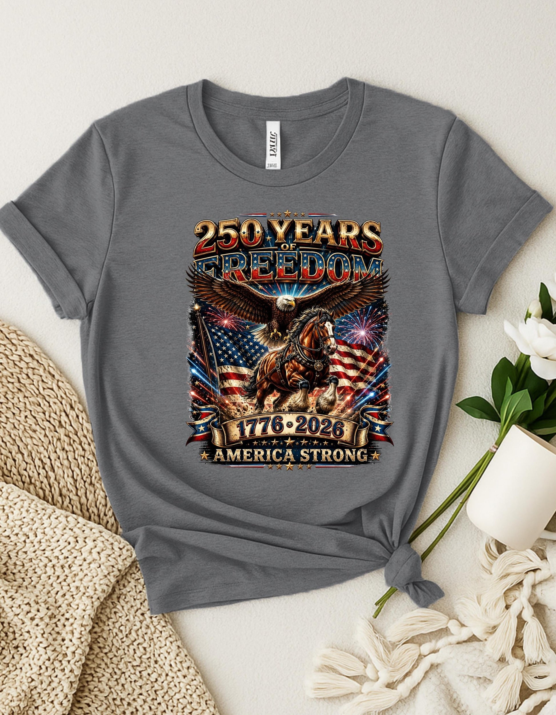America 250 Years of Freedom Shirt, Patriotic Eagle Horse T-Shirt, USA 1776 2026 Anniversary Tee, Fourth of July Gift
