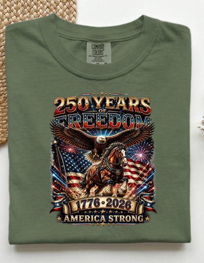 America 250 Years of Freedom Shirt, Patriotic Eagle Horse T-Shirt, USA 1776 2026 Anniversary Tee, Fourth of July Gift