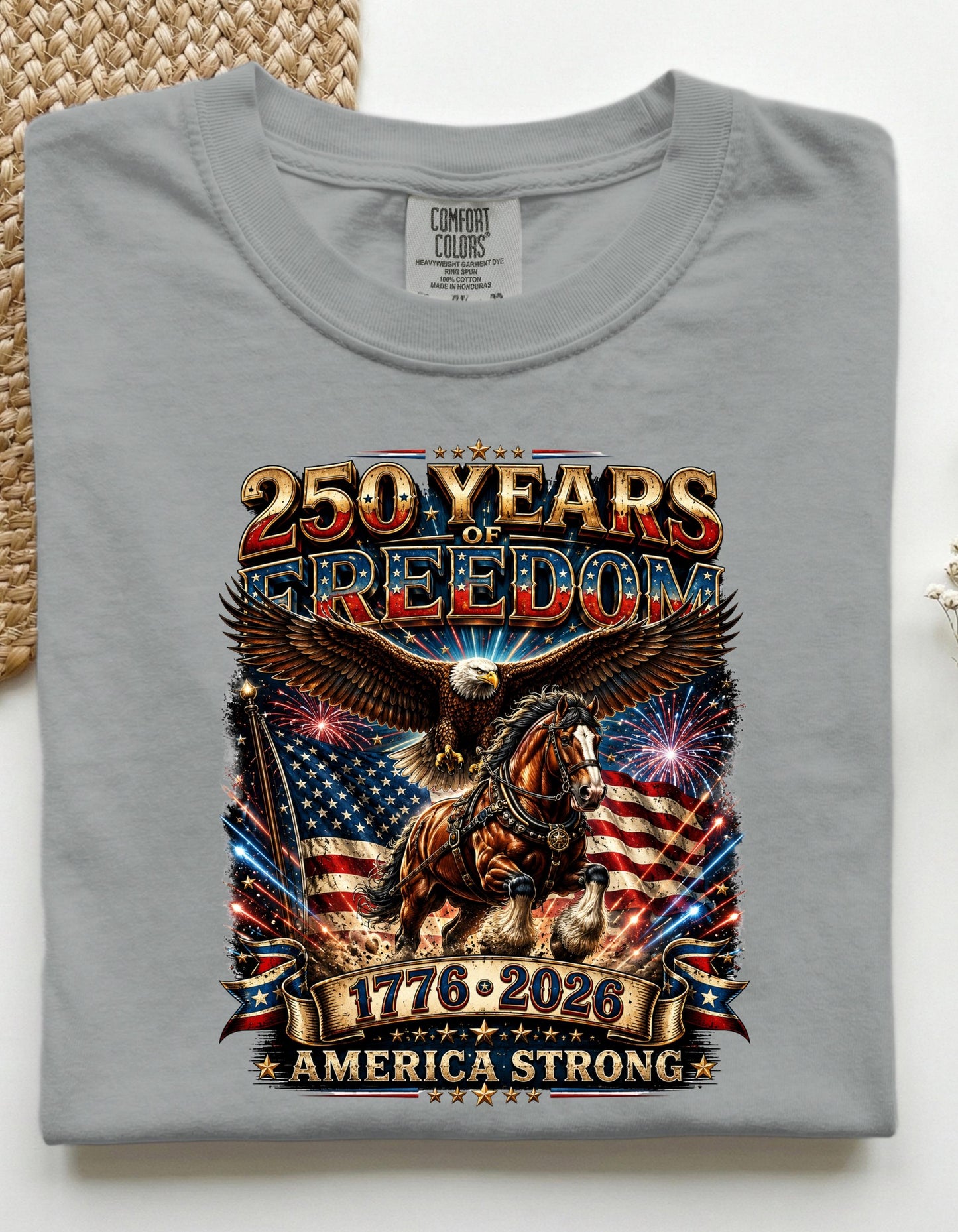 America 250 Years of Freedom Shirt, Patriotic Eagle Horse T-Shirt, USA 1776 2026 Anniversary Tee, Fourth of July Gift