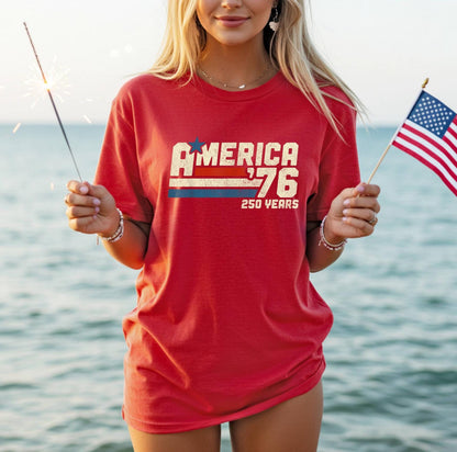 America 76 Shirt, 250 Years Patriotic Shirt, Retro 4th of July Tee, Vintage Independence Day Shirt, Quarter Semiquincentennial USA Tee