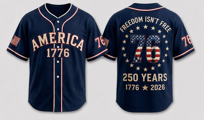 America 250 Baseball Jersey, USA 250th Anniversary Jersey, Patriotic Baseball Shirt, 1776 2026 Freedom Celebration, Fourth of July Gift