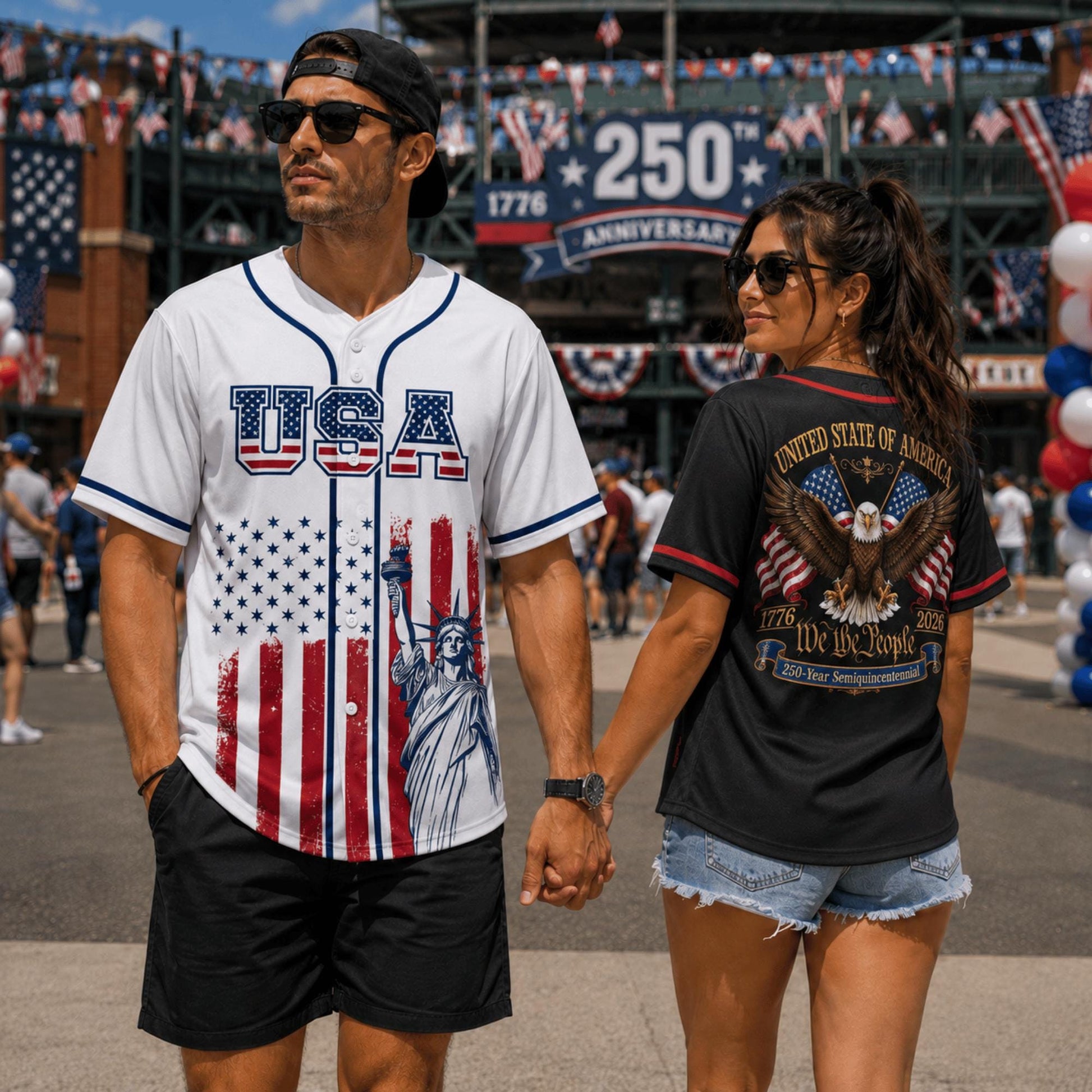 Personalized USA 250th Baseball Jerseys for Men, Custom USA 250 Baseball Jersey with Name Button Down Shirt for July 4th Celebration