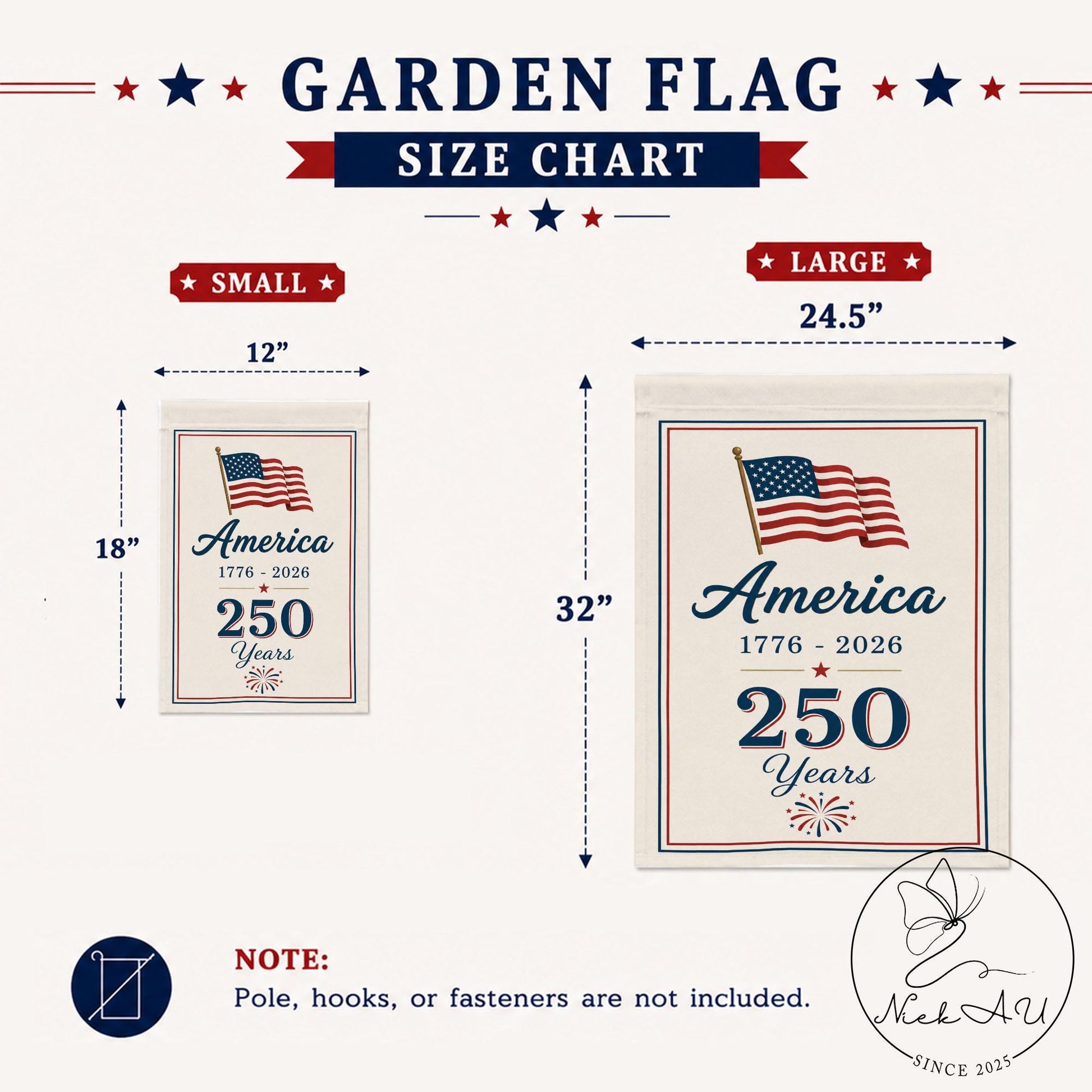 Patriotic Garden Flag, 250 Years of America Banner, America 250 Garden Flag, 4th of July Decor, Summer Memorial Day Outdoor Decor