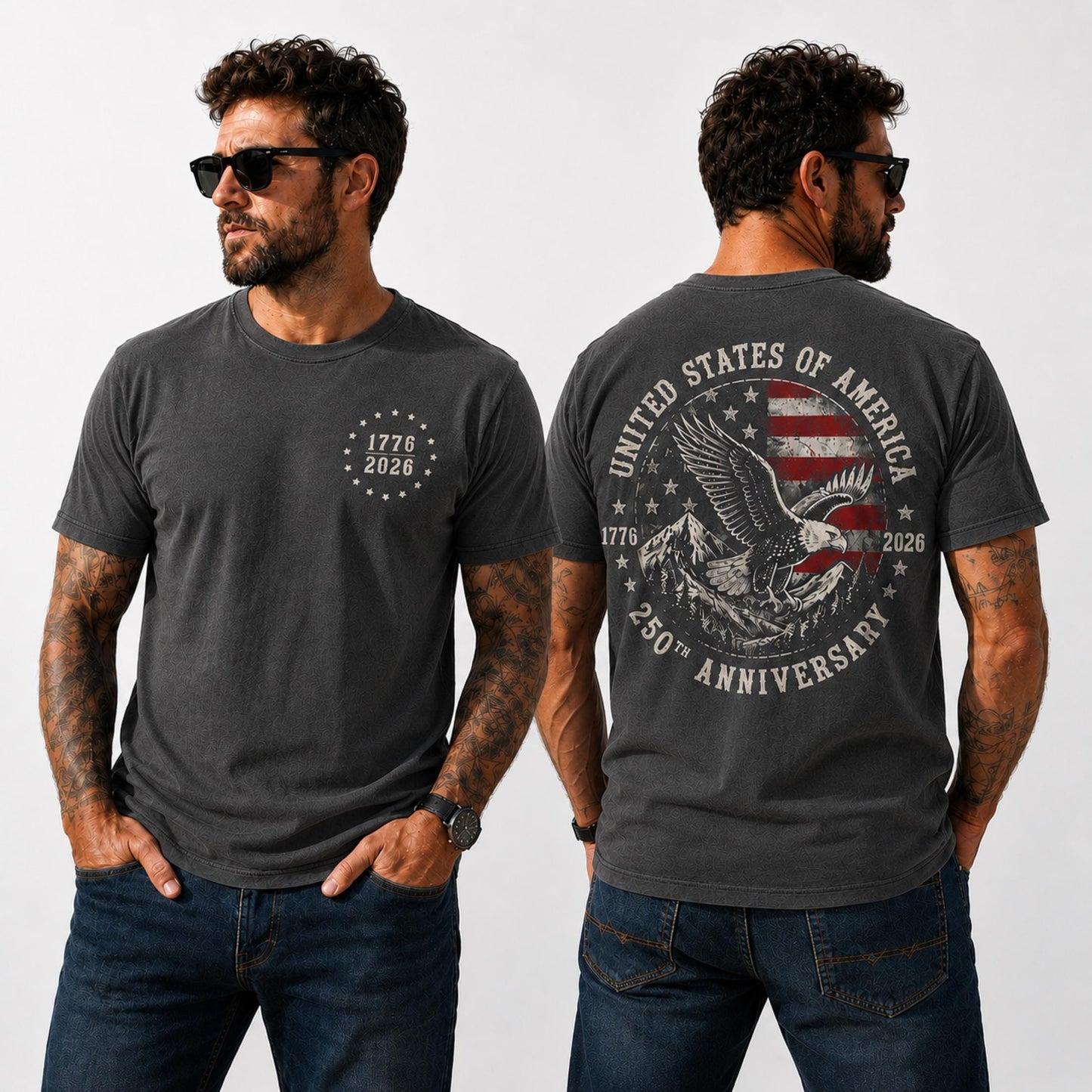 Comfort Colors America 250 Shirt, 250th Anniversary Patriotic Eagle Tee Front & Back Print, Veteran Dad Gift, 1776-2026 Mens 4th Of July Top