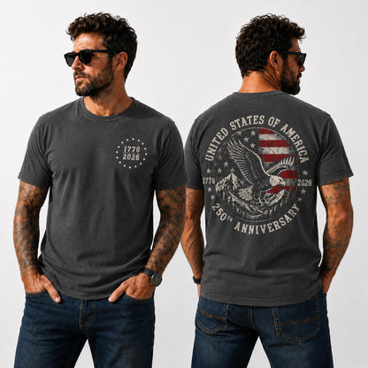Comfort Colors America 250 Shirt, 250th Anniversary Patriotic Eagle Tee Front & Back Print, Veteran Dad Gift, 1776-2026 Mens 4th Of July Top