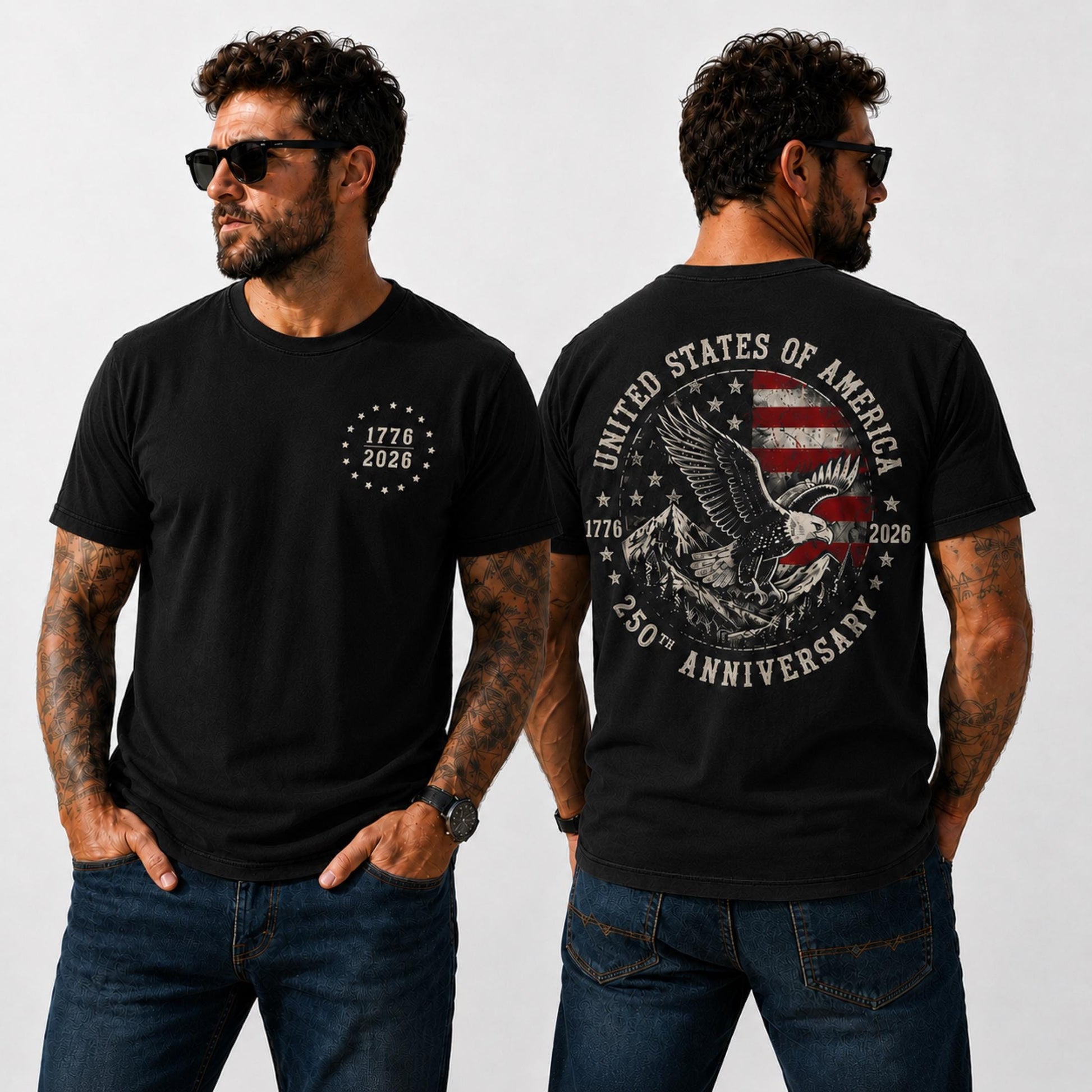 Comfort Colors America 250 Shirt, 250th Anniversary Patriotic Eagle Tee Front & Back Print, Veteran Dad Gift, 1776-2026 Mens 4th Of July Top