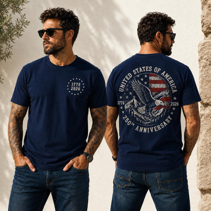 Comfort Colors America 250 Shirt, 250th Anniversary Patriotic Eagle Tee Front & Back Print, Veteran Dad Gift, 1776-2026 Mens 4th Of July Top