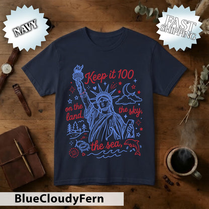 Keep It 100 On The Land The Sky The Se Comfort Colors Shirt, 4th of July Shirt, 1776 USA Flag Tee, America 250 Patriotic