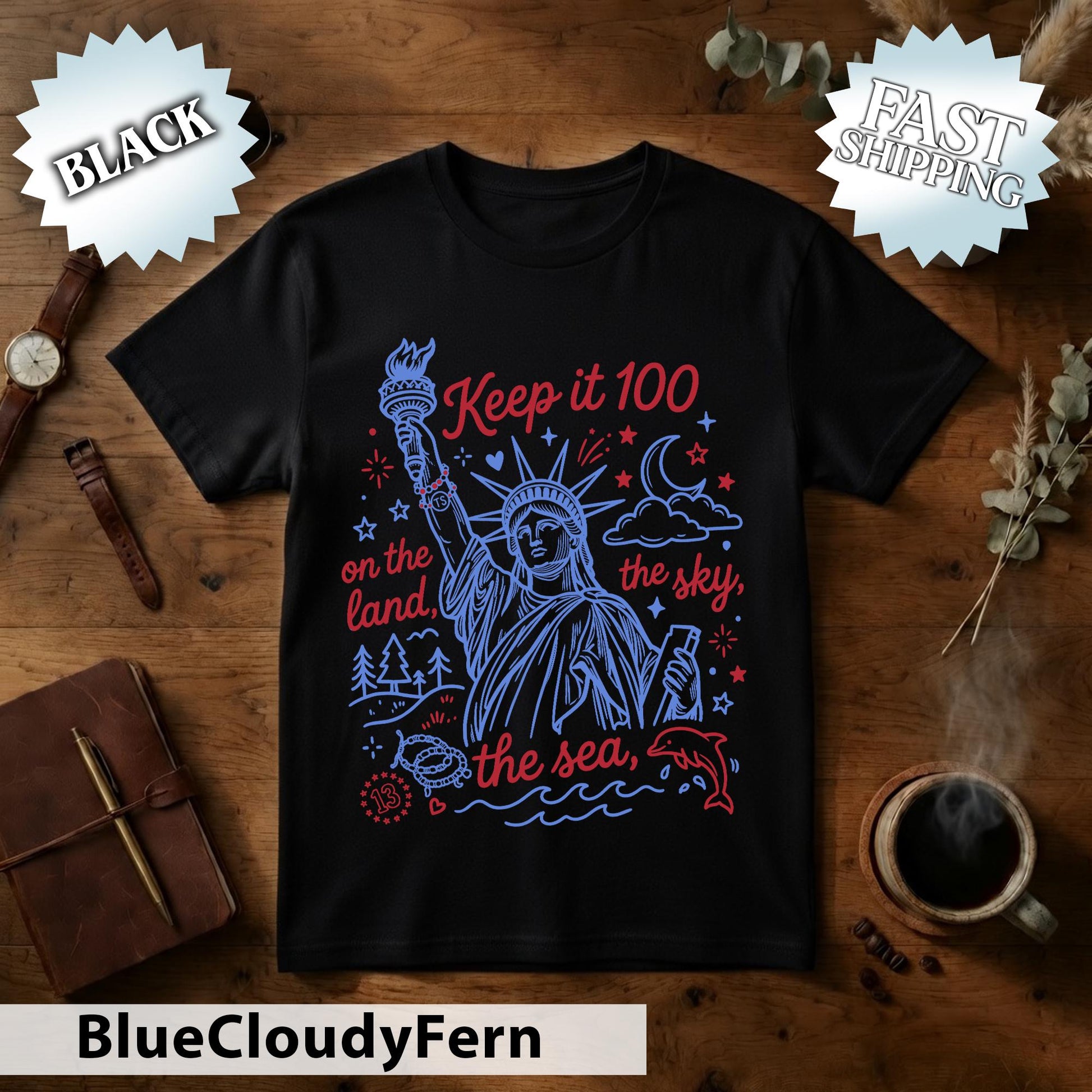 Keep It 100 On The Land The Sky The Se Comfort Colors Shirt, 4th of July Shirt, 1776 USA Flag Tee, America 250 Patriotic