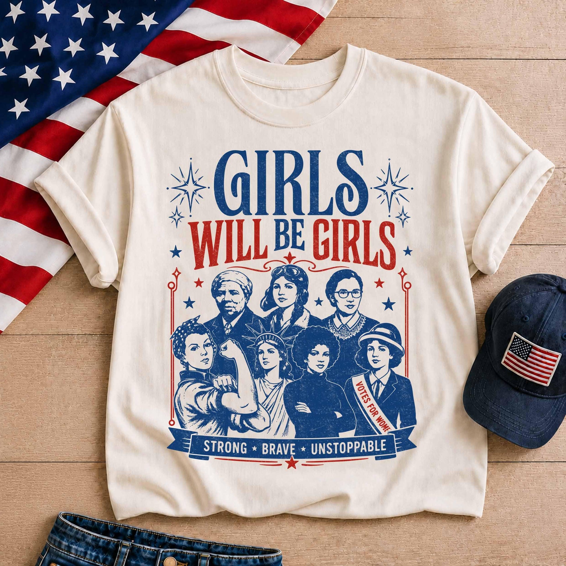 Girls Will Be Girls Patriotic Feminist T-shirt, 4th Of July Shirt, Usa Independence Day Tee, Women Rights Shirt, Gift For Her
