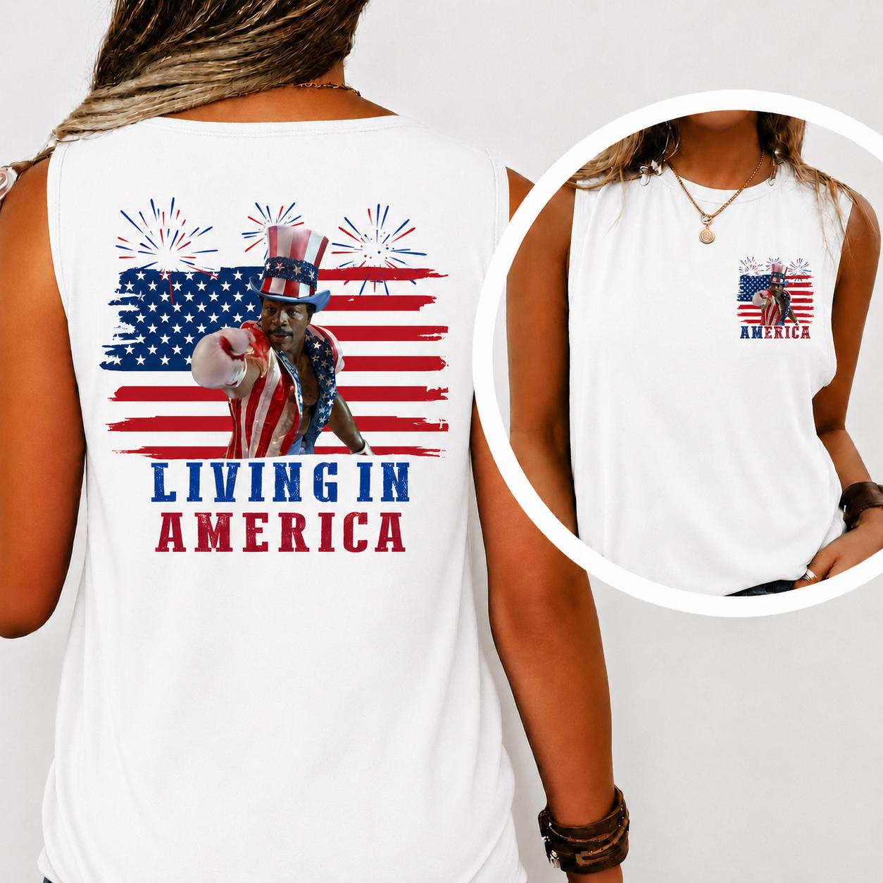 Apollo Creed Living In America Comfort Colors T Shirt, Patriotic Boxing Fourth Of July Vintage America Tank Top, Retro USA Fighter Shirt