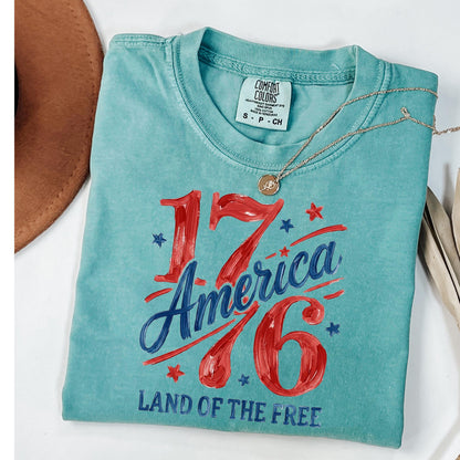 Comfort Colors 1776 America Shirt, 4th of July T-Shirt, Retro Land of the Free Shirt, Patriotic USA Graphic Shirt, Freedom Celebration Tee