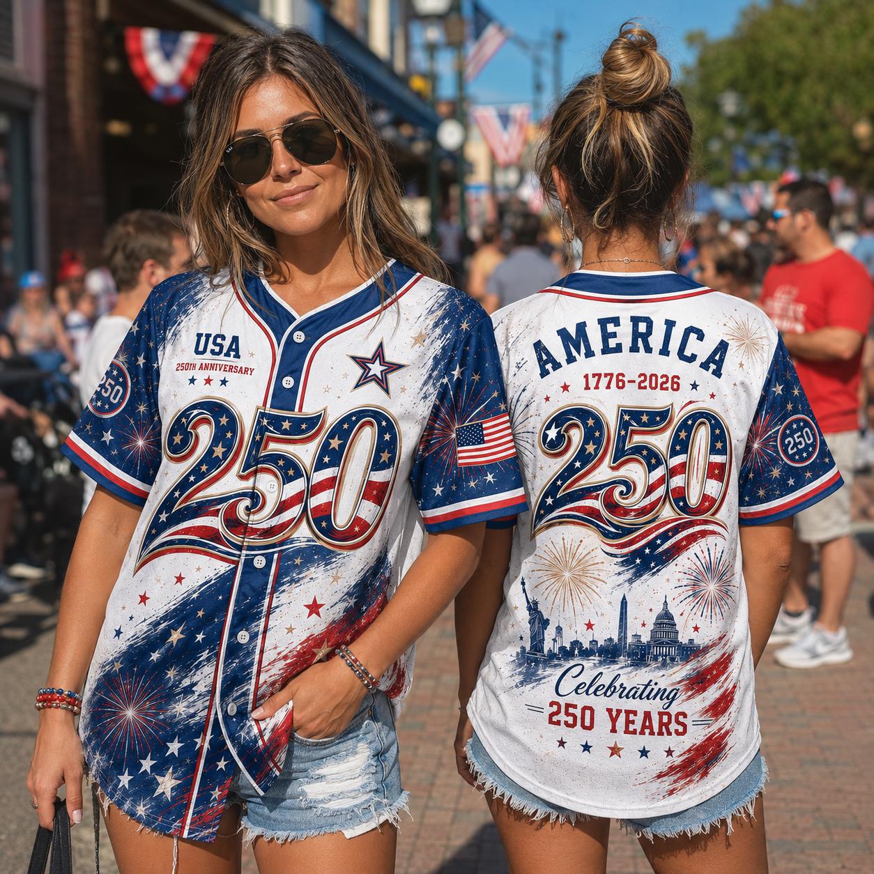USA 250th Anniversary Baseball Jersey – Patriotic 4th of July Shirt, Custom Name & Number Jersey, America 1776–2026 Commemorative Jersey