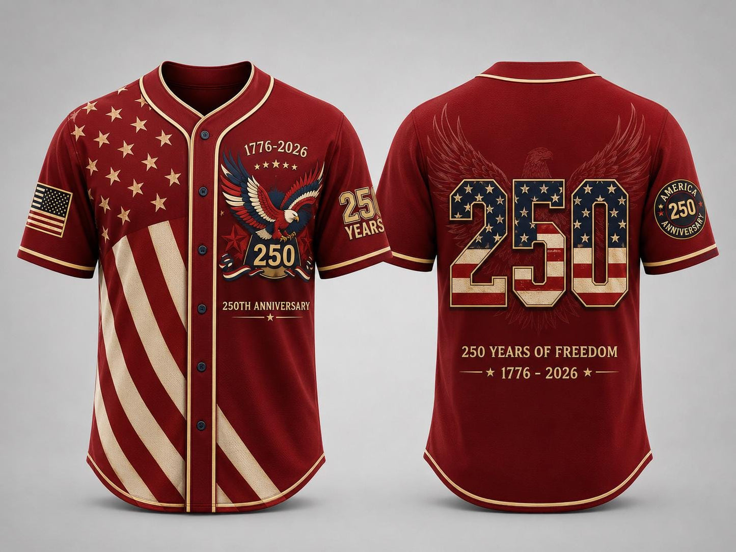 Burgundy USA 250th Anniversary Baseball Jersey, Women’s Patriotic Game Day Shirt, America 1776–2026 Freedom Eagle Jersey