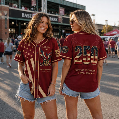 Burgundy USA 250th Anniversary Baseball Jersey, Women’s Patriotic Game Day Shirt, America 1776–2026 Freedom Eagle Jersey