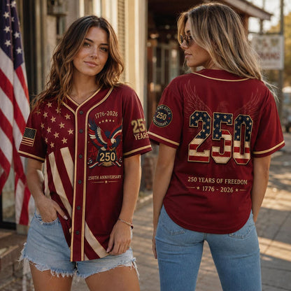 Burgundy USA 250th Anniversary Baseball Jersey, Women’s Patriotic Game Day Shirt, America 1776–2026 Freedom Eagle Jersey