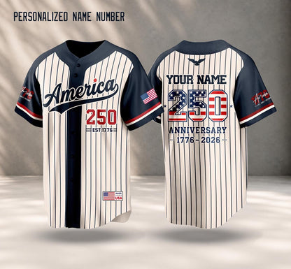 Personalized America 250 Jersey, 4th of July Baseball Shirt, USA Patriotic Jersey, Custom Name Number Independence Day Outfit