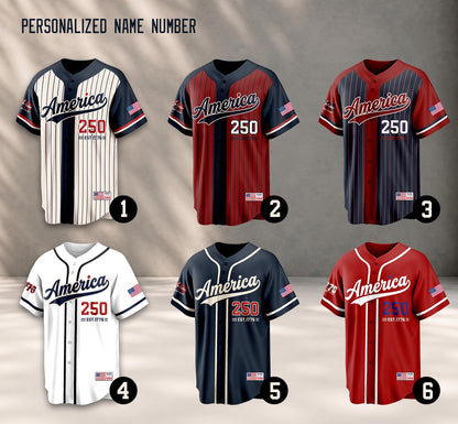 Personalized America 250 Jersey, 4th of July Baseball Shirt, USA Patriotic Jersey, Custom Name Number Independence Day Outfit