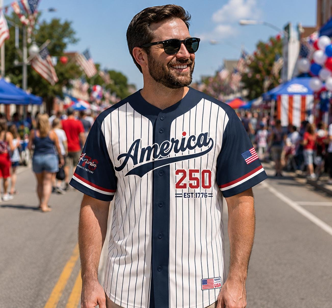 Personalized America 250 Jersey, 4th of July Baseball Shirt, USA Patriotic Jersey, Custom Name Number Independence Day Outfit