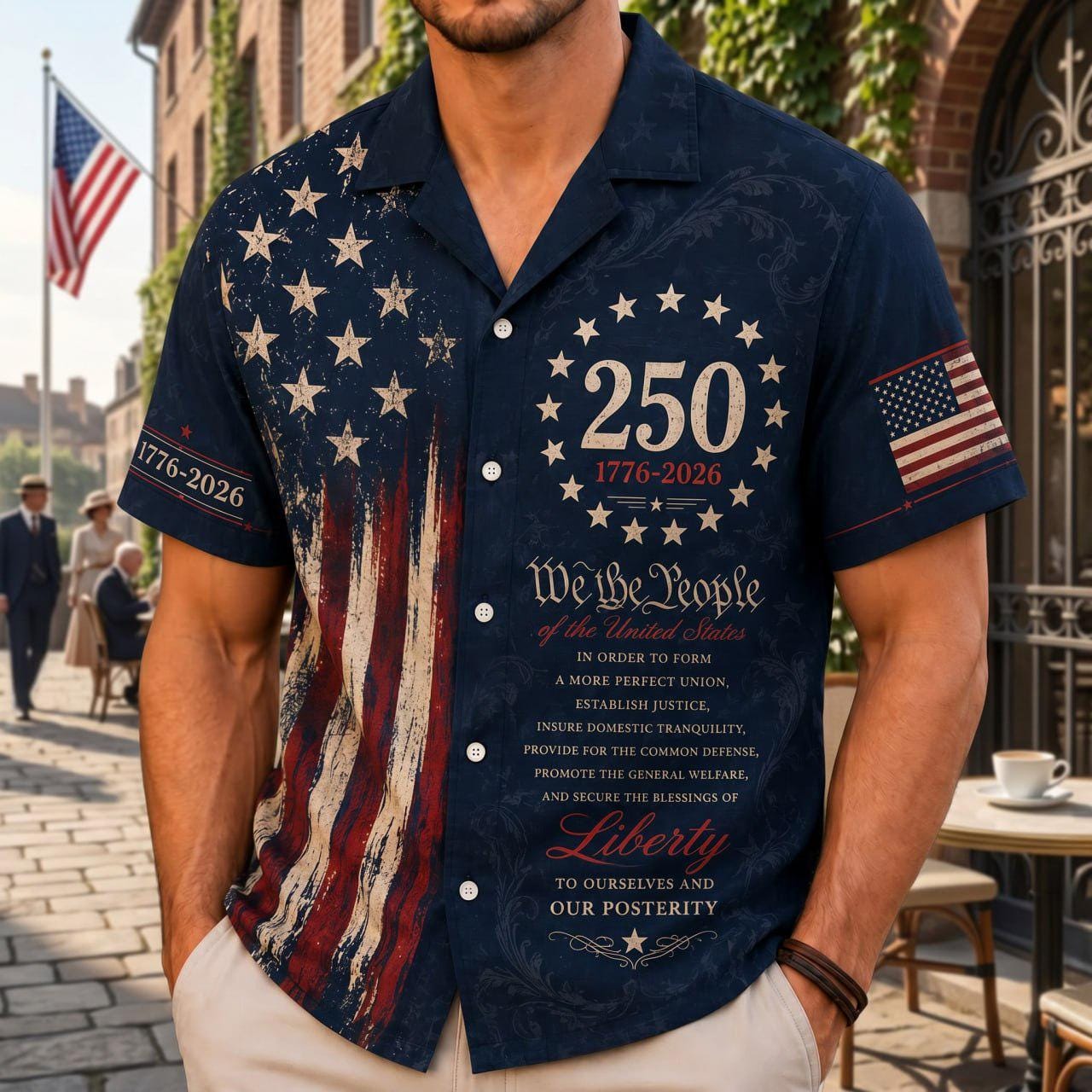 America 250 Hawaiian Shirt, 1776-2026 Patriotic Aloha Shirt, We The People Button Up, USA 250th Anniversary Shirt