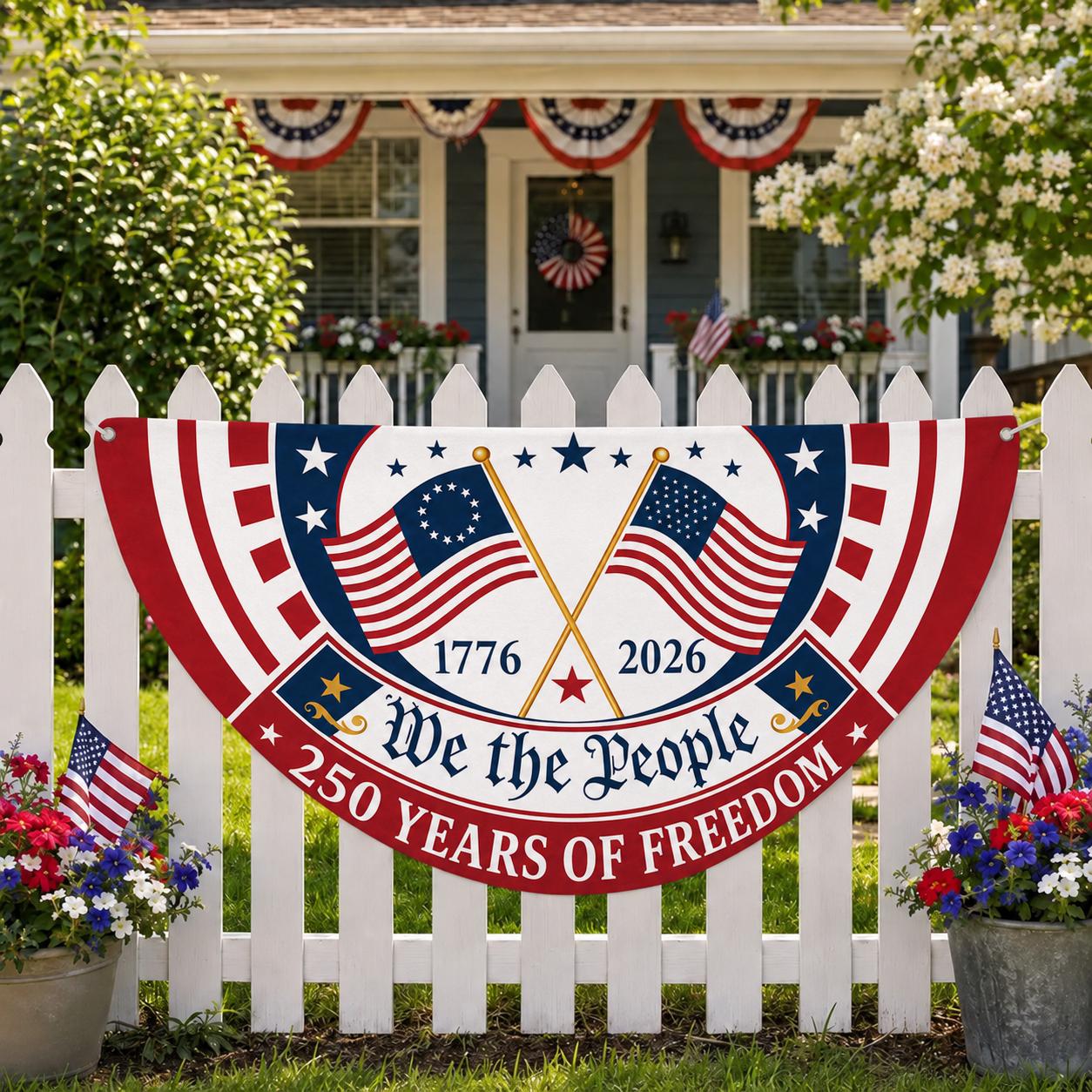 Patriotic Semicircle Banner, We The People American Flag Banner, America 250th Anniversary Door Decor, 4th of July Celebration Gift