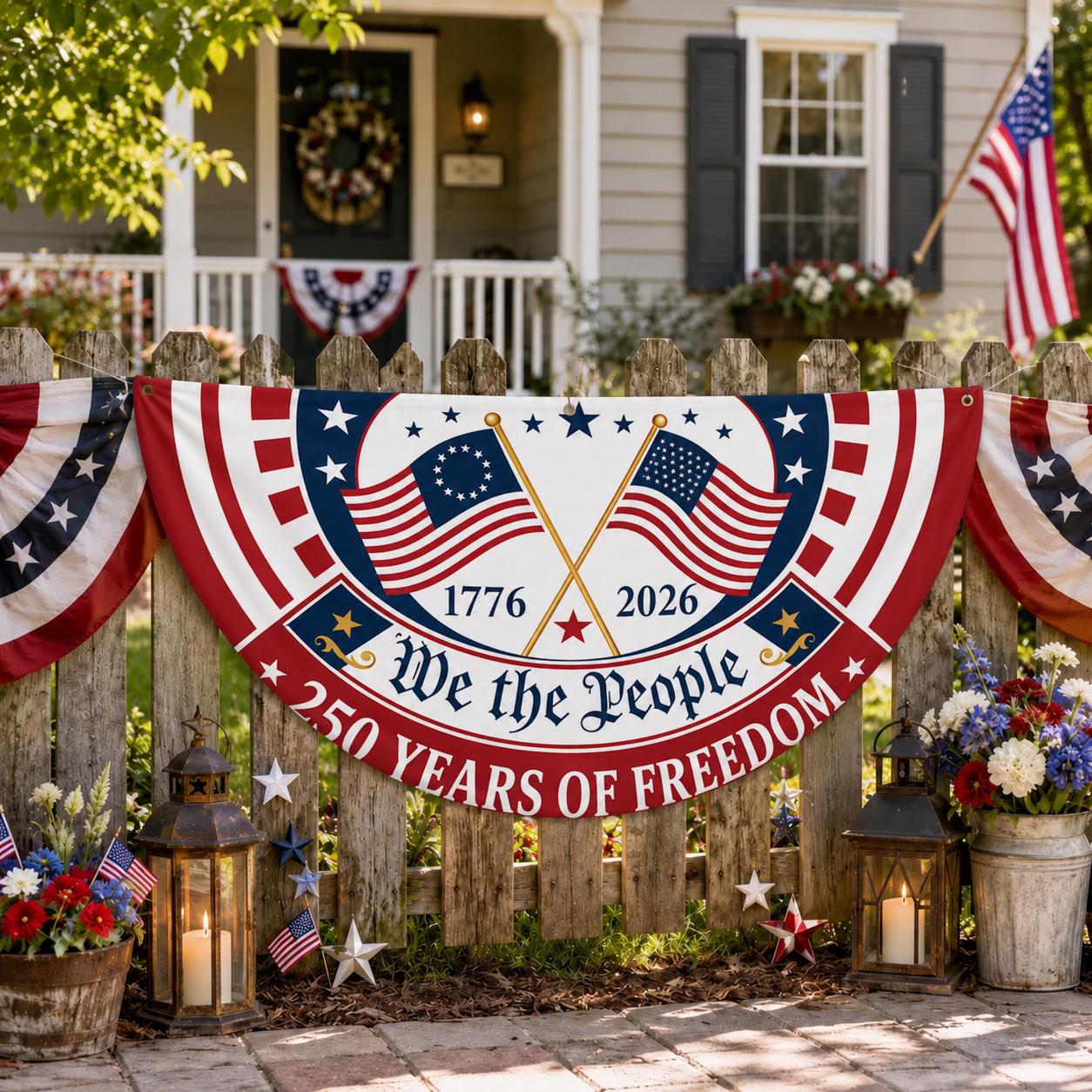 Patriotic Semicircle Banner, We The People American Flag Banner, America 250th Anniversary Door Decor, 4th of July Celebration Gift