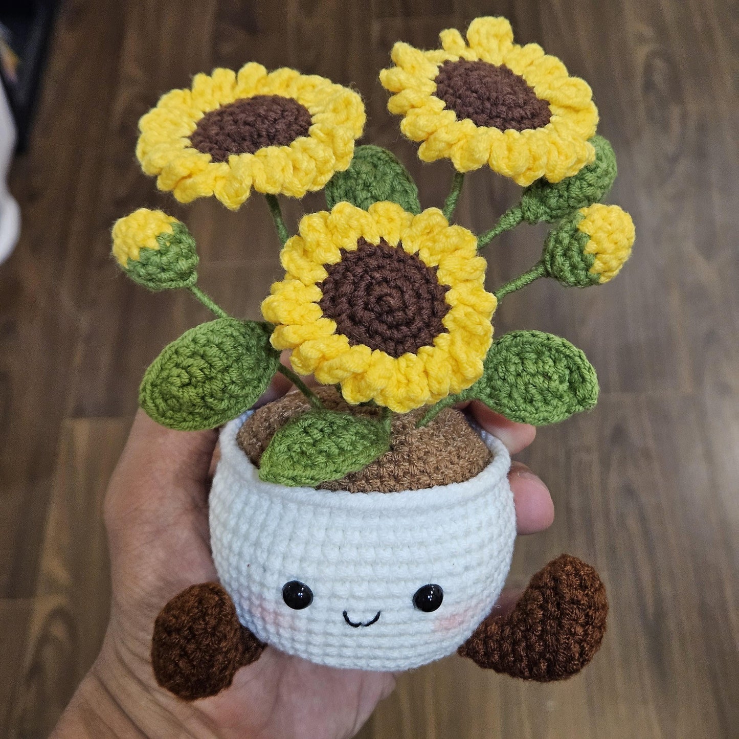 Crochet Flower Pot Set with Mushroom Sunflower Lavender Strawberry Rose Tulip Designs
