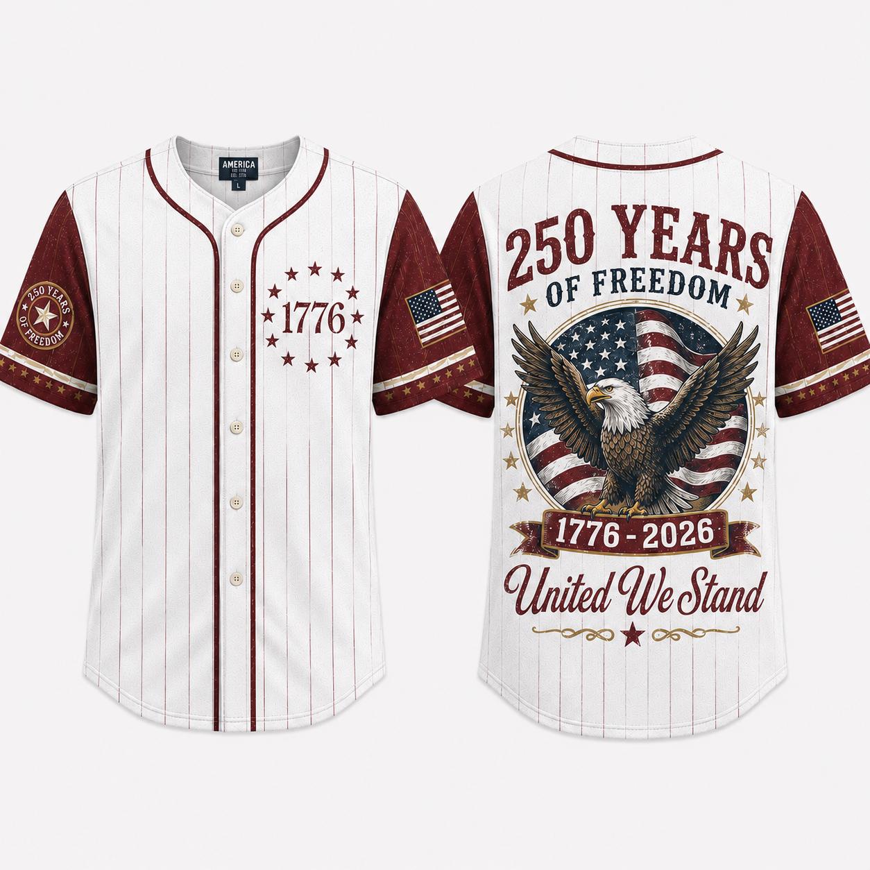 USA 250th Anniversary Baseball Jersey, 1776 2026 Patriotic American Flag Button Shirt, Proud To Be American Freedom Jersey, 4th Of July Gift