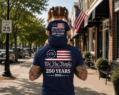 We The People Shirt, 250th Anniversary USA, 1776 To 2026 Tee, Patriotic Mens Top, Veteran Gift, 4th Of July Apparel, US Flag Back Print