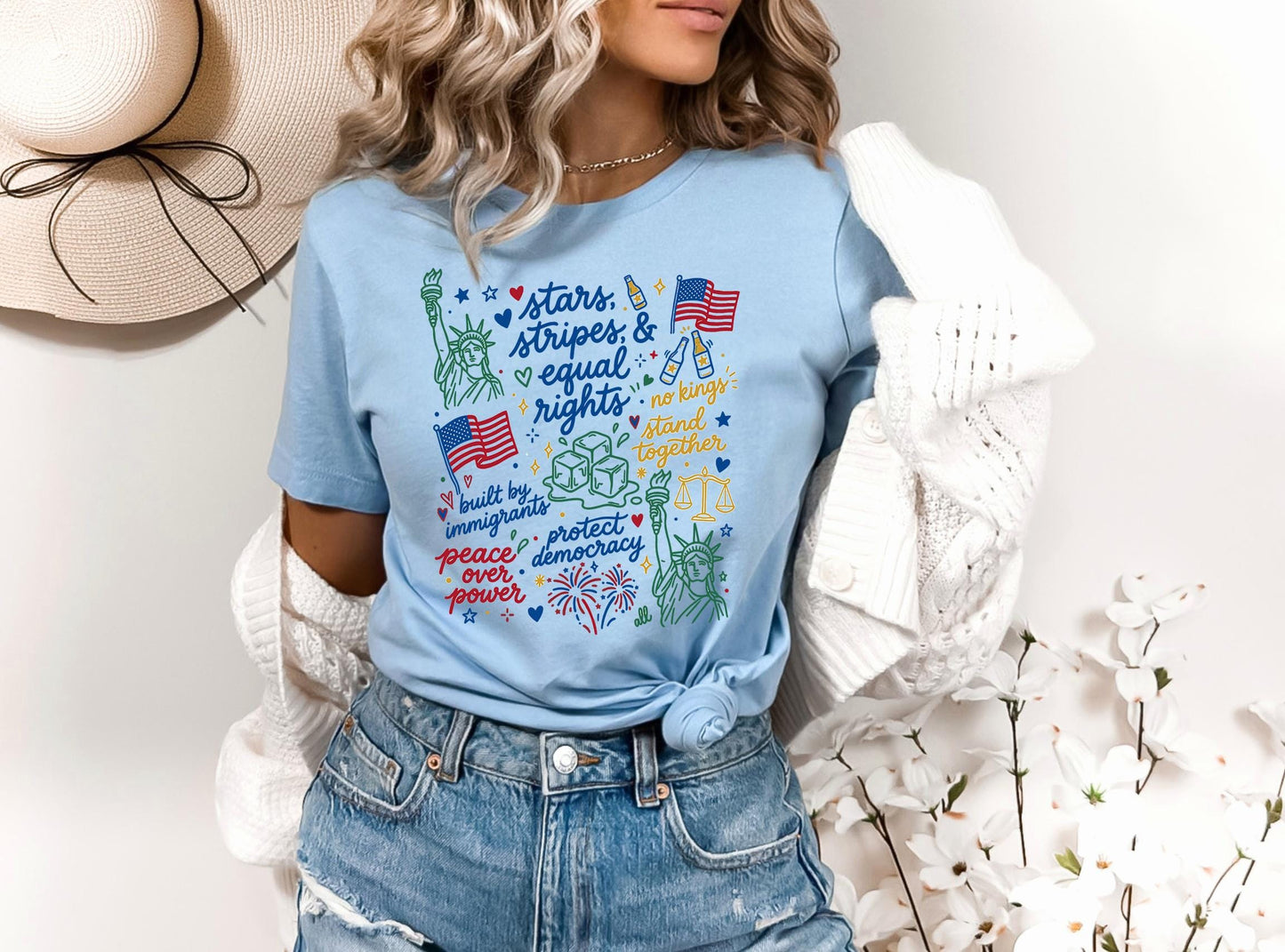 Liberal 4th of July Shirt, Doodle USA Political Tee, Anti Independence Day, Equal Rights, Anti Ice, Peace, Resist Tee, 4th Of July Shirt