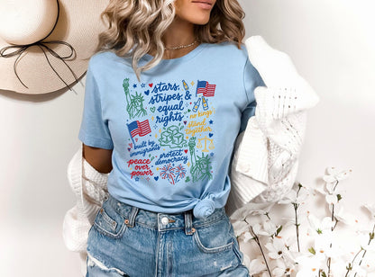 Liberal 4th of July Shirt, Doodle USA Political Tee, Anti Independence Day, Equal Rights, Anti Ice, Peace, Resist Tee, 4th Of July Shirt