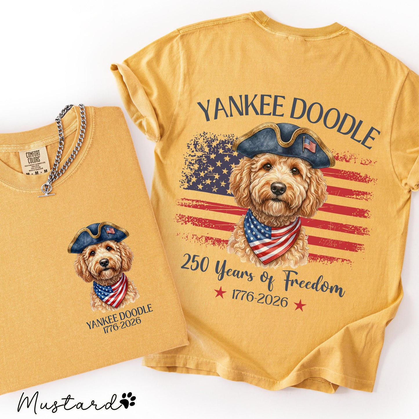 Yankee Doodle Goldendoodle Shirt, Patriotic Dog Mom Tee, America 250th Anniversary