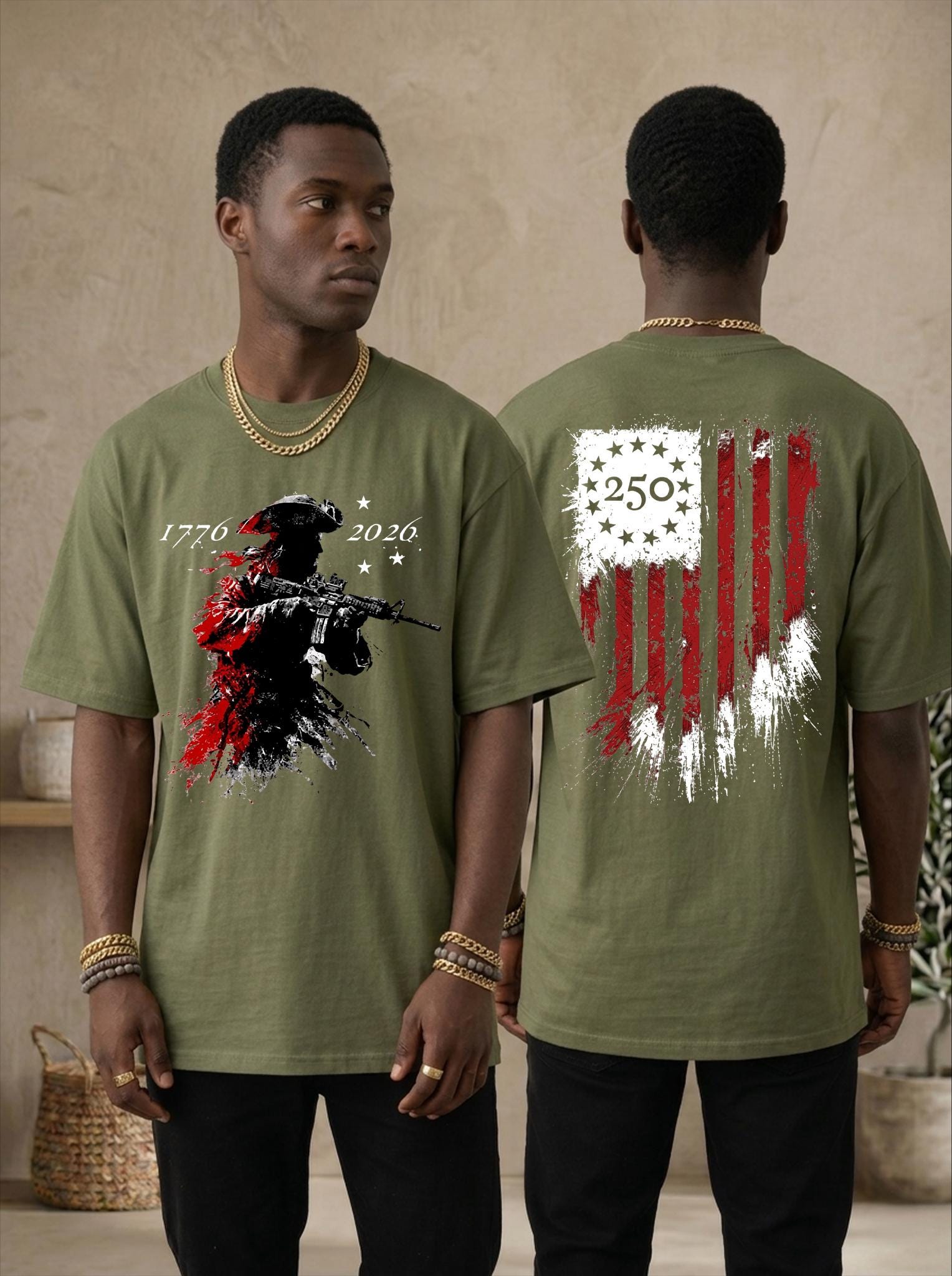 USA 250 Years Celebration T-Shirt, Modern Patriot 1776-2026 Shirt, American Flag Heritage Top, Tactical Revolutionary Soldier